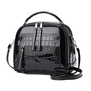 8163 Patent Leather Handbag Multi Pockets Top-handle Satchels Stone Pattern